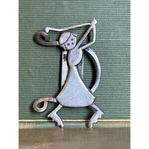 Del Mas Sterling Lady Golfer Brooch – Figural Sports Design – 1.75”
